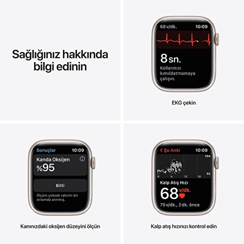 Apple Watch Series 7 GPS, 45mm Yıldız Işığı Alüminyum Kasa ve Yıldız Işığı Spor Kordon -  MKN63TU/A