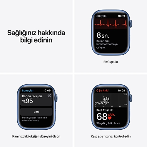 Apple Watch Series 7 GPS, 45mm Mavi Alüminyum Kasa ve Abyss Mavi Spor Kordon -  MKN83TU/A