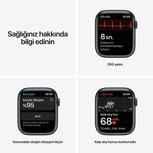 Apple Watch Nike Series 7 GPS, 45mm Gece Yarısı Alüminyum Kasa ve Antrasit/Siyah Nike Spor Kordon -  MKNC3TU/A