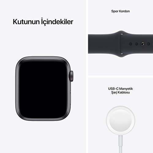 Apple Watch SE GPS, 44mm Uzay Grisi Alüminyum Kasa ve Gece Yarısı Spor Kordon MKQ63TU/A
