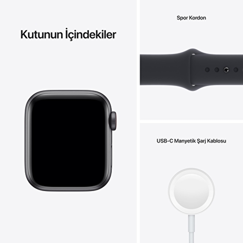 Apple Watch SE GPS + Cellular, 40mm Uzay Grisi Alüminyum Kasa ve Gece Yarısı Spor Kordon - MKR23TU/A
