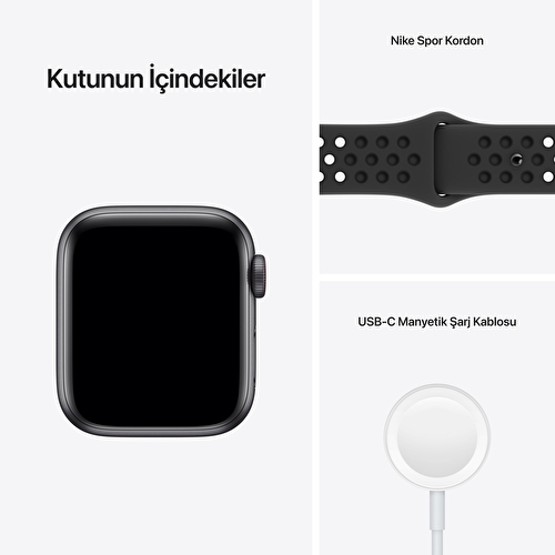 Apple Watch Nike SE GPS + Cellular , 40mm Uzay Grisi Alüminyum Kasa ve Antrasit/Siyah Nike Spor Kordon - MKR53TU/A