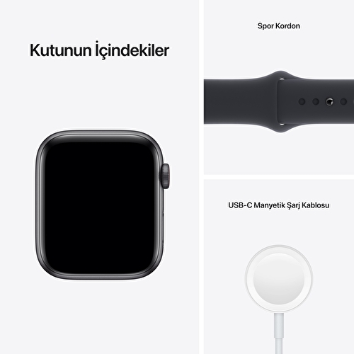 Apple Watch SE GPS + Cellular, 44mm Uzay Grisi Alüminyum Kasa ve Gece Yarısı Spor Kordon - MKT33TU/A