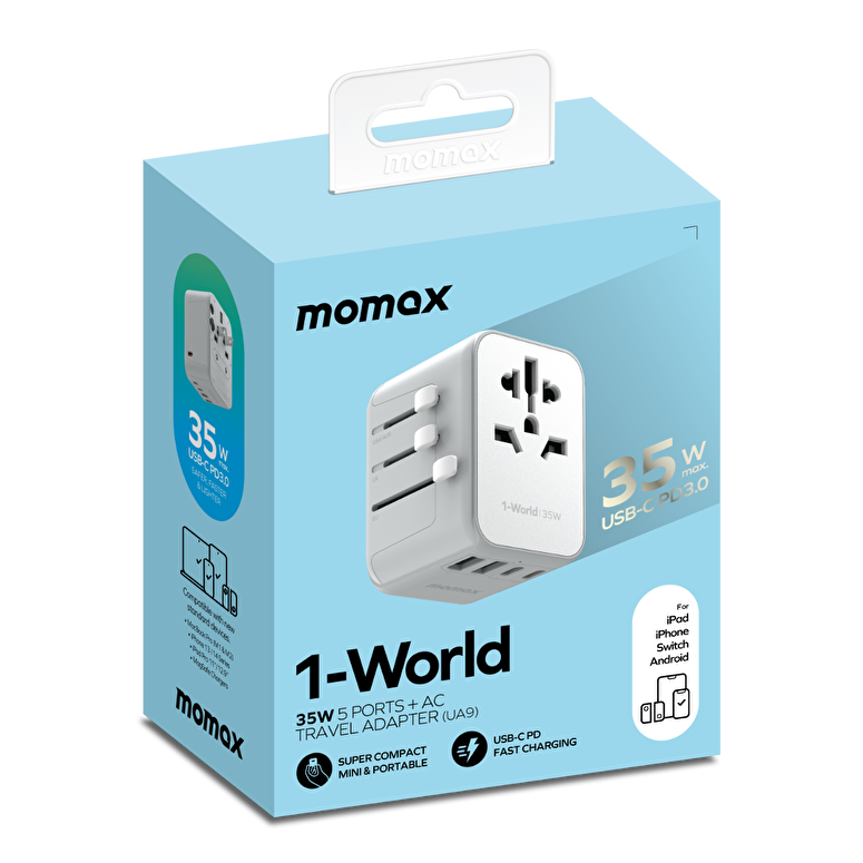 Momax 5 Port + AC Seyahat Adaptörü - Beyaz 4894222070837
