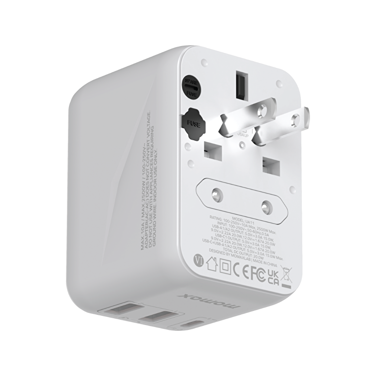 Momax 3 Port + AC Seyahat Adaptörü - Beyaz 4894222071544