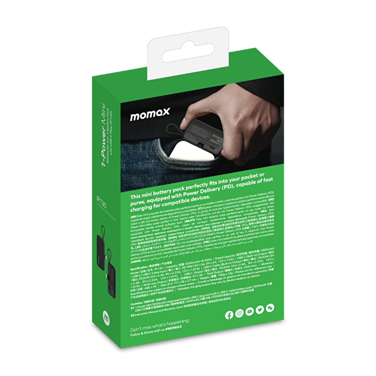Momax Power Mini 5000mAh USB-C Powerbank-Siyah 4894222075177
