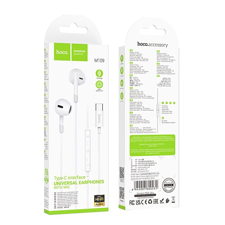 Hoco Type-C Mikrofonlu Kablolu Kulaklık - Beyaz 6942007600231