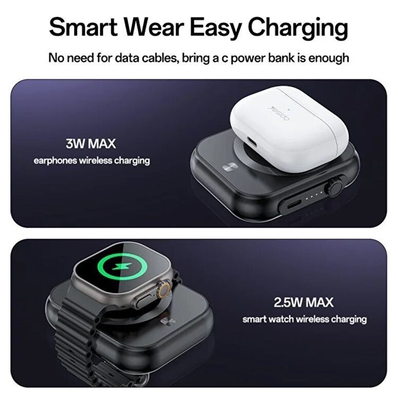 Yesido 3in1 5.000 mAh 15W Magsafe Powerbank-Siyah 6942314403044