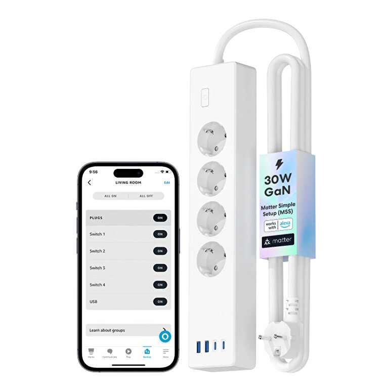 MEROSS 30W 2TypeC + 2Us 4'lü Akıllı Priz Beyaz 6942349208041