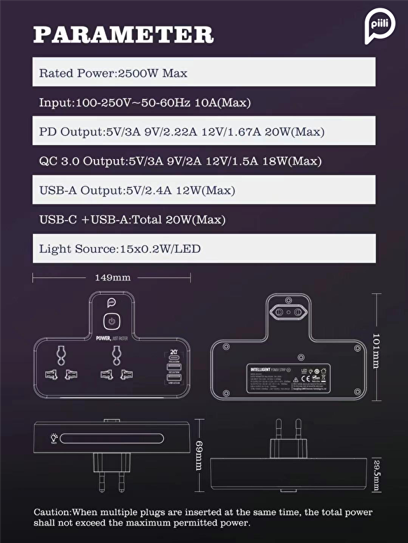 Piili Akım Korumalı Çok Fonksiyonlu Şarj Cihazı 6944629151955