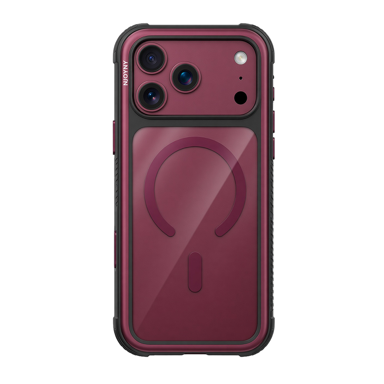 Njoyny Steel Armor iPhone 18 Pro Max MagSafe Kılıf - Bordo 6944629214193