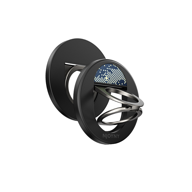  Njoyny Double Ring Fiber Stars 360° Döner Standlı Kılıf - Mavi 6944629215053