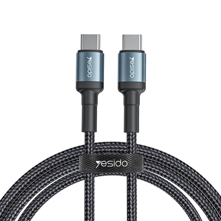 Yesido 1.2M 60W Hasırlı Type-C to Type-C PD Hızlı Şarj Kablosu - Siyah 6971050265258