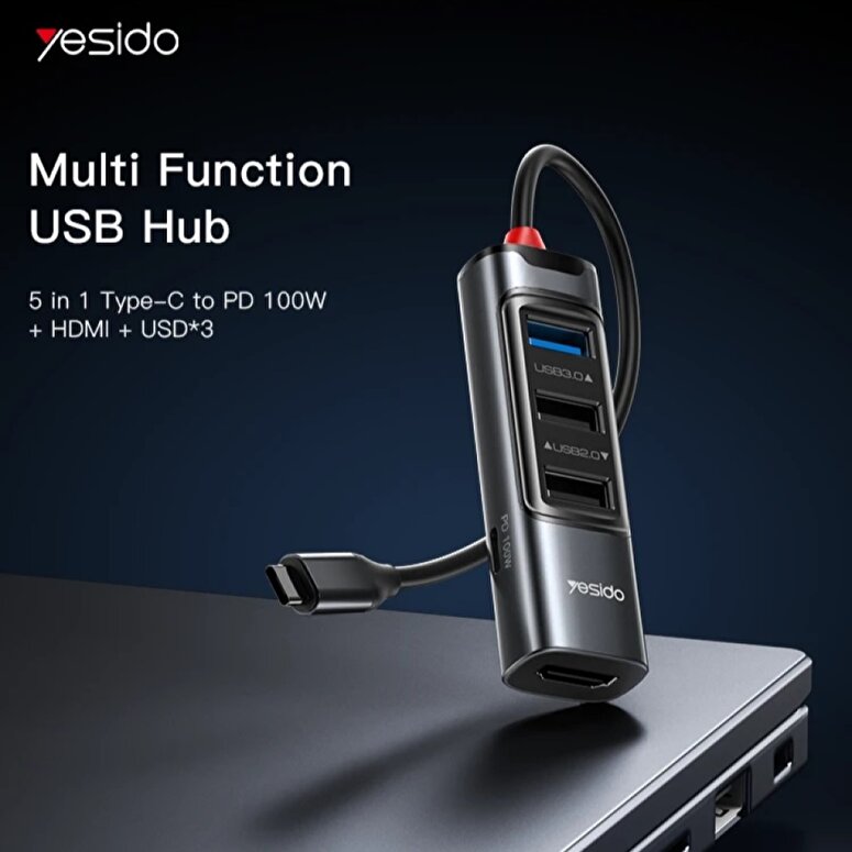 Yesido 5 in 1 Dönüştürücü Siyah 6971050266132