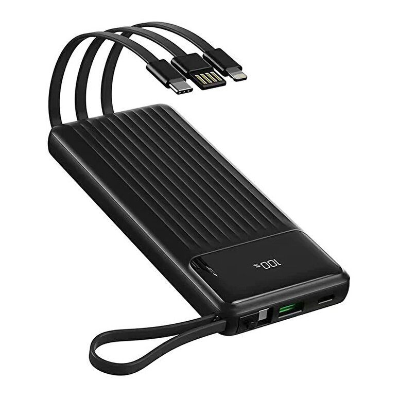 Rock PD Hızlı Şarj 10000 mAh Kablo PowerBank-Siyah 6974282123334