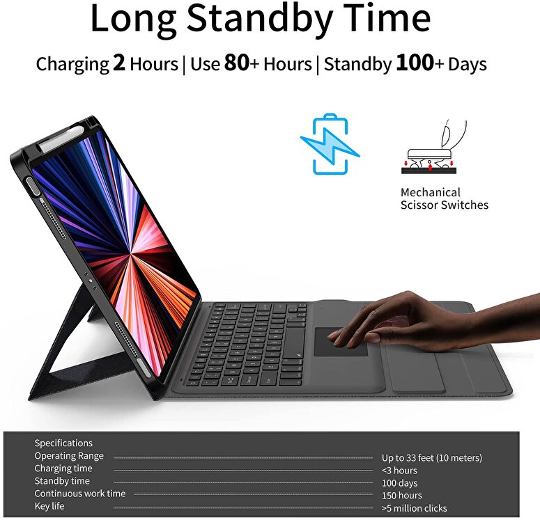 Daphnela iPad Air 13 6.Nesil Klavyeli Kılıf-Siyah 763250073650