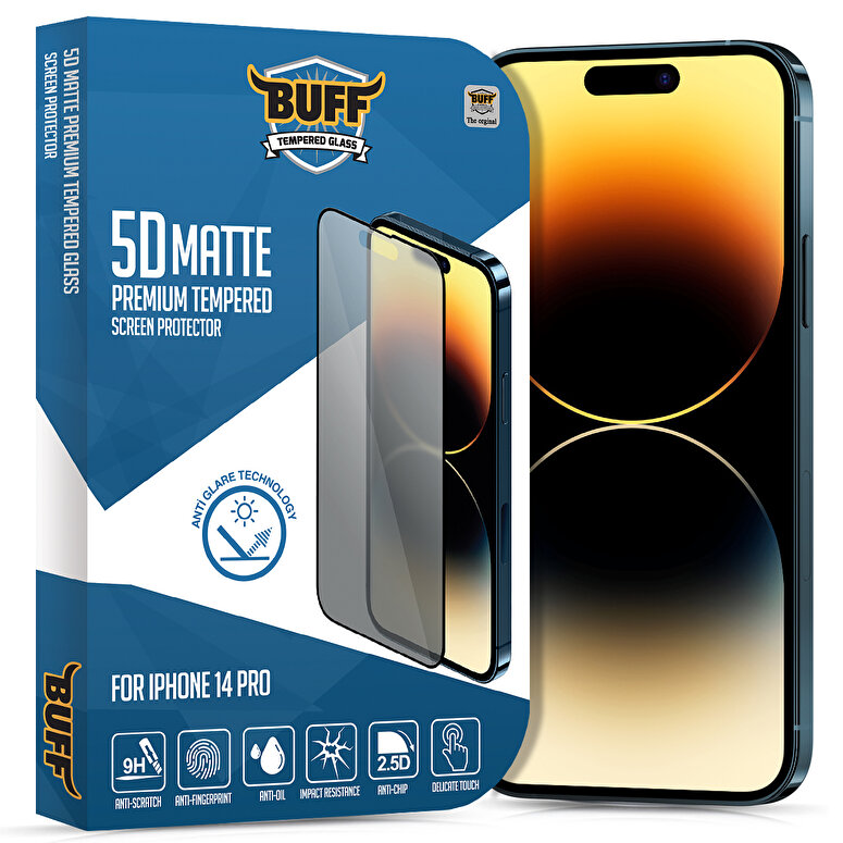 Buff iPhone 14 Pro 5D Matte Ekran Koruyucu 8683548212290