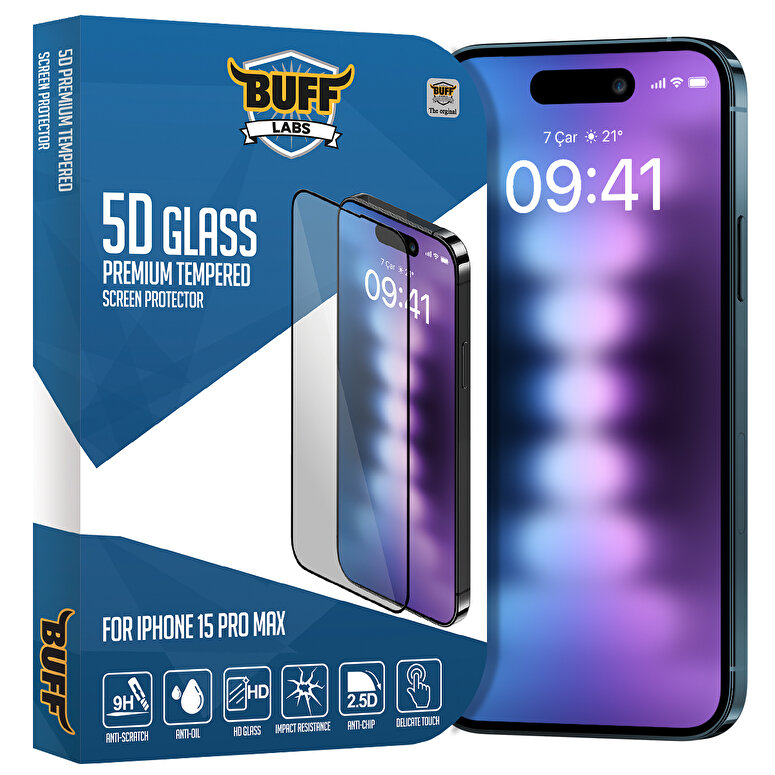 Buff iPhone 15 Pro Max 5D Glass Ekran Koruyucu 8683548216854