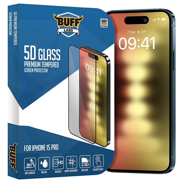 Buff iPhone 15 Pro 5D Glass Ekran Koruyucu 8683548216861
