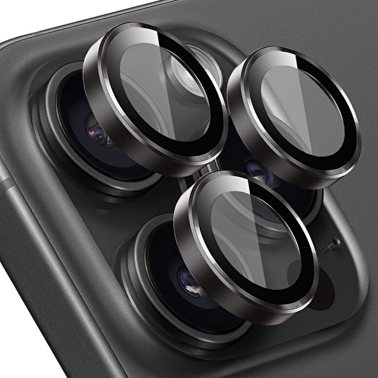 Buff iPhone 15 Pro/Max Metal Lens Koruyucusu-Siyah 8683548219404