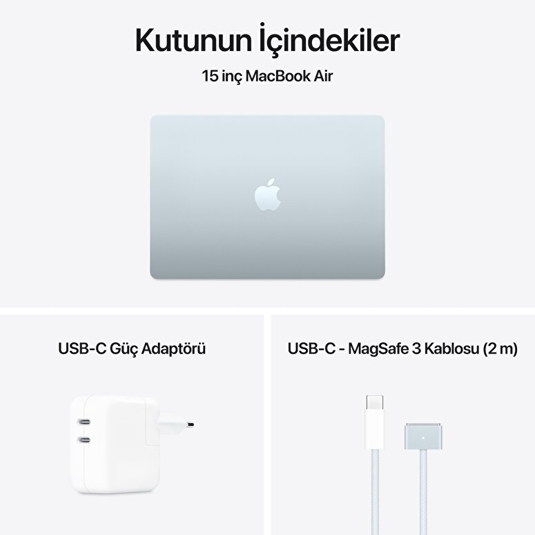 Apple MacBook Air 15' M4 Çip 10 Çekirdekli CPU 10 Çekirdekli GPU 16GB Bellek 256GB SSD Gök Mavisi MC7A4TU/A