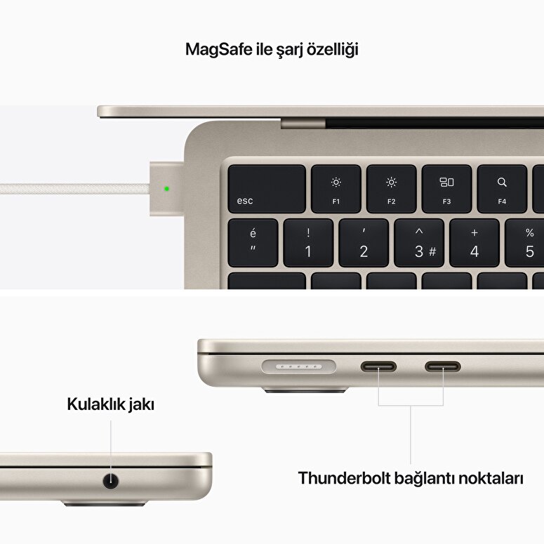 Apple MacBook Air 13' M2 Çip 8 Çekirdekli CPU 8 Çekirdekli GPU 16 GB Bellek 256GB SSD Yıldız Işığı  MC7W4TU/A