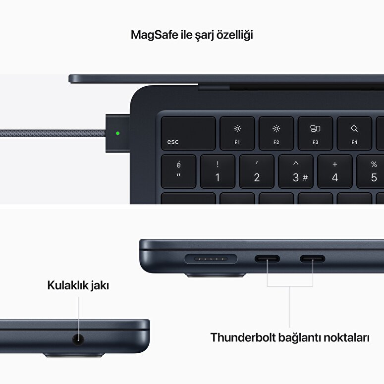 Apple MacBook Air 13' M2 Çip 8 Çekirdekli CPU 8 Çekirdekli GPU 16 GB Bellek 256GB SSD Gece Yarısı  MC7X4TU/A