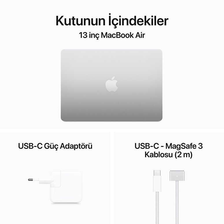 Apple MacBook Air 13' M3 Çip 8 Çekirdekli CPU 10 Çekirdekli GPU 24GB Bellek 512GB SSD Gümüş  MC8N4TU/A