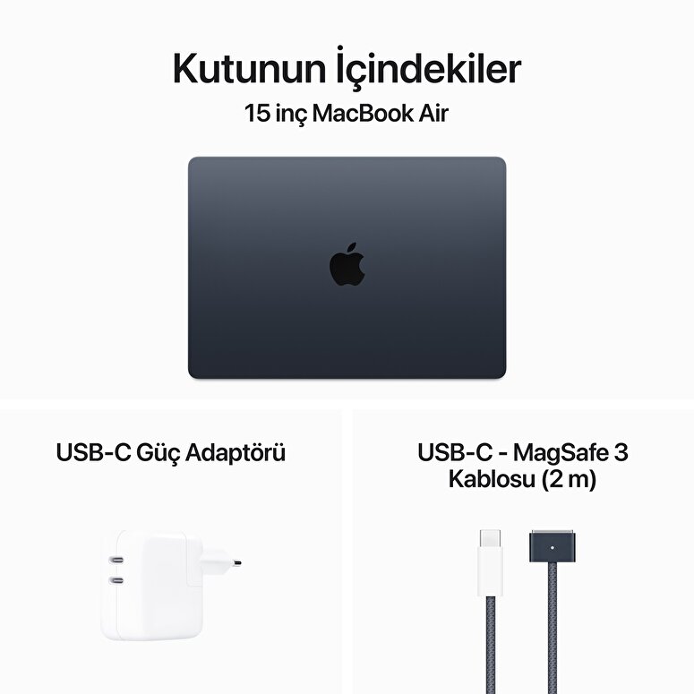 Teşhir - Apple MacBook Air 15' M3 Çip 8 Çekirdekli CPU 10 Çekirdekli GPU 16GB Bellek 256GB SSD Gece Yarısı  MC9G4TU/A