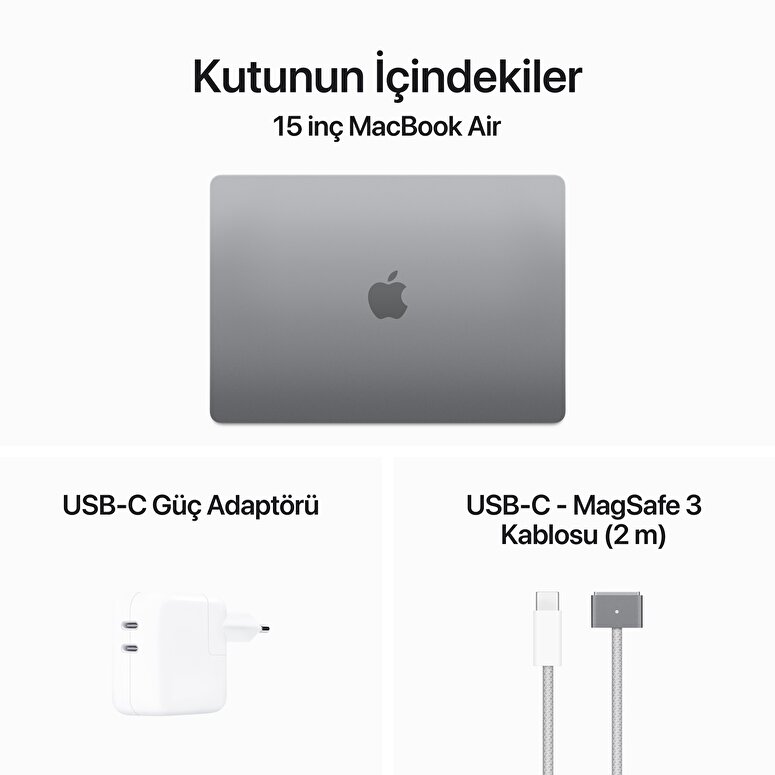Teşhir - Apple MacBook Air 15' M3 Çip 8 Çekirdekli CPU 10 Çekirdekli GPU 24GB Bellek 512GB SSD Uzay Grisi  MC9H4TU/A