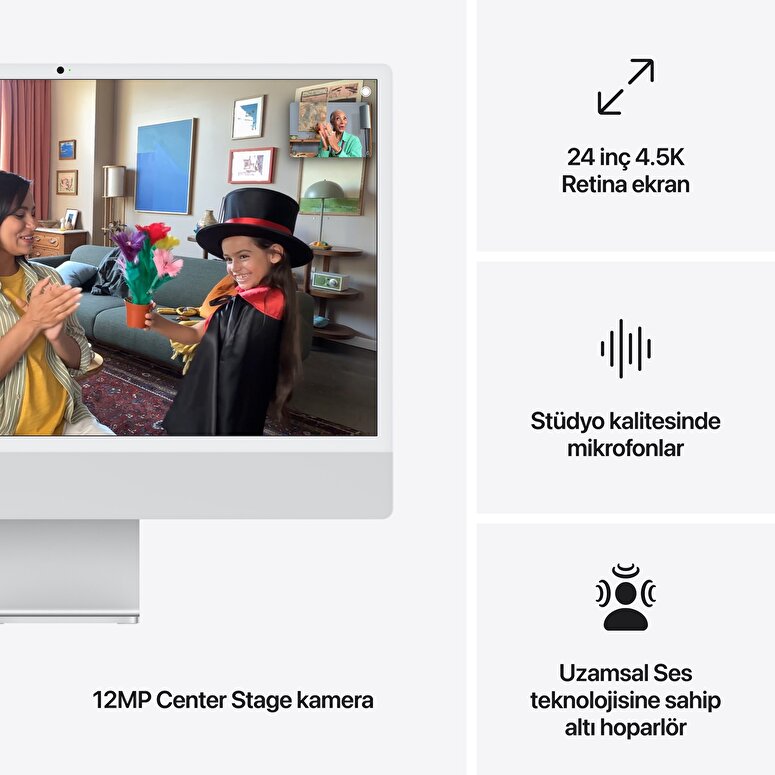 Apple iMac 24inc Retina 4.5K,Nano-texture ekran, M4 10-core CPU, 10-core GPU, 16GB Bellek, 256GB SSD, Gümüş  MD3H4TU/A