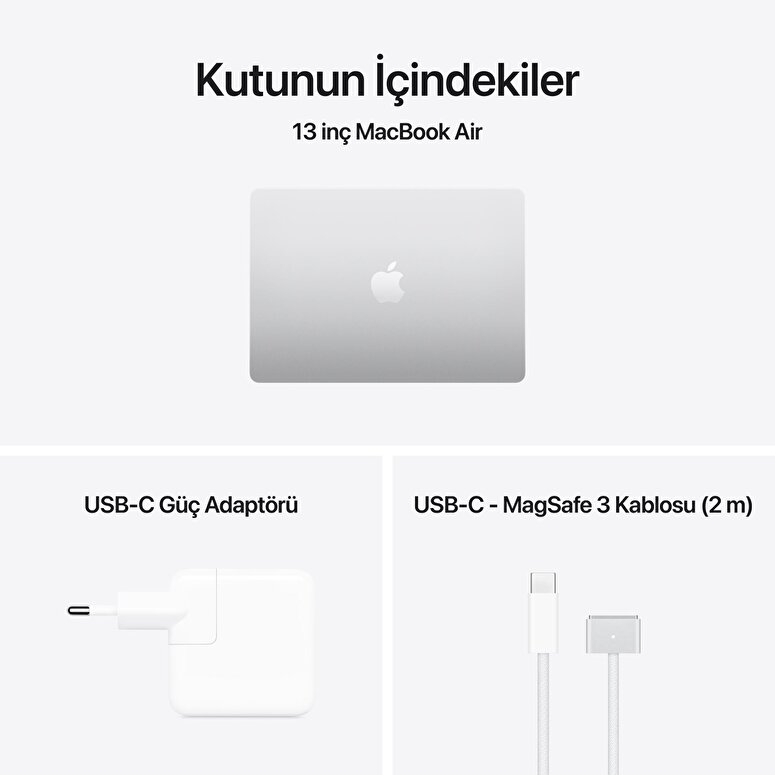 Apple MacBook Air 13 inç M5 Çip 10 Çekirdekli CPU 8 Çekirdekli GPU 16GB Bellek 512GB SSD Gümüş MDH74TU/A