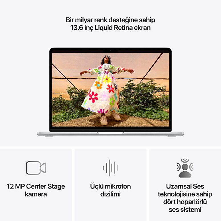 Apple MacBook Air 13 inç M5 Çip 10 Çekirdekli CPU 10 Çekirdekli GPU 16GB Bellek 1TB SSD Gümüş MDH84TU/A
