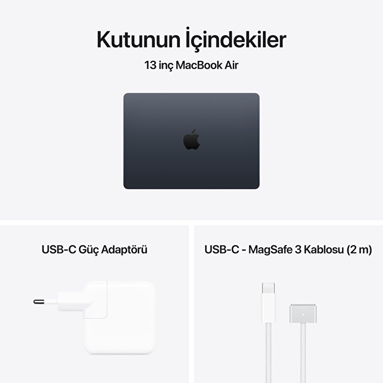 Apple MacBook Air 13 inç M5 Çip 10 Çekirdekli CPU 8 Çekirdekli GPU 16GB Bellek 512GB SSD Gece Yarısı MDHE4TU/A