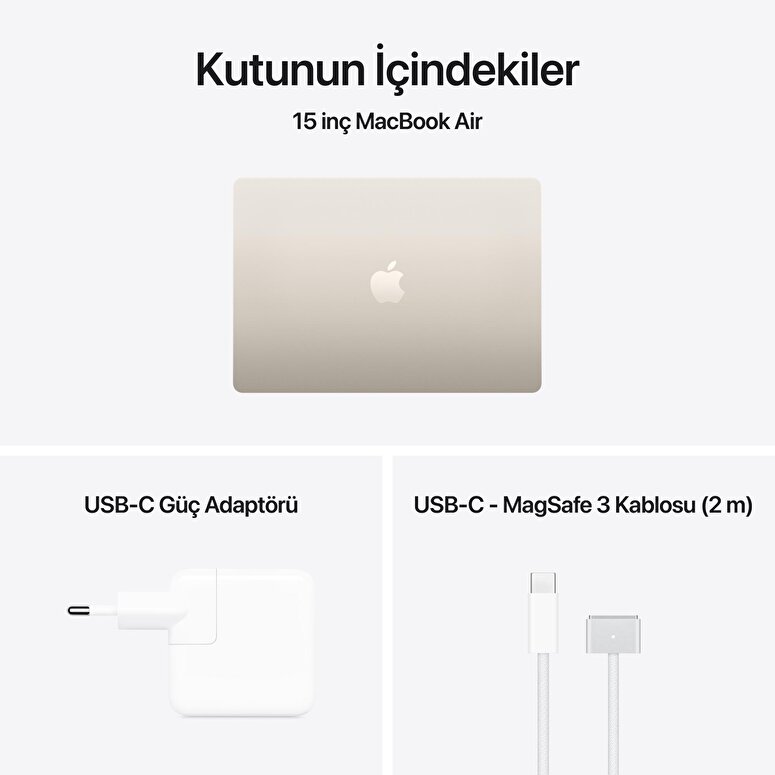 Apple MacBook Air 15 inç M5 Çip 10 Çekirdekli CPU 10 Çekirdekli GPU 16GB Bellek 512GB SSD Yıldız Işığı MDVD4TU/A