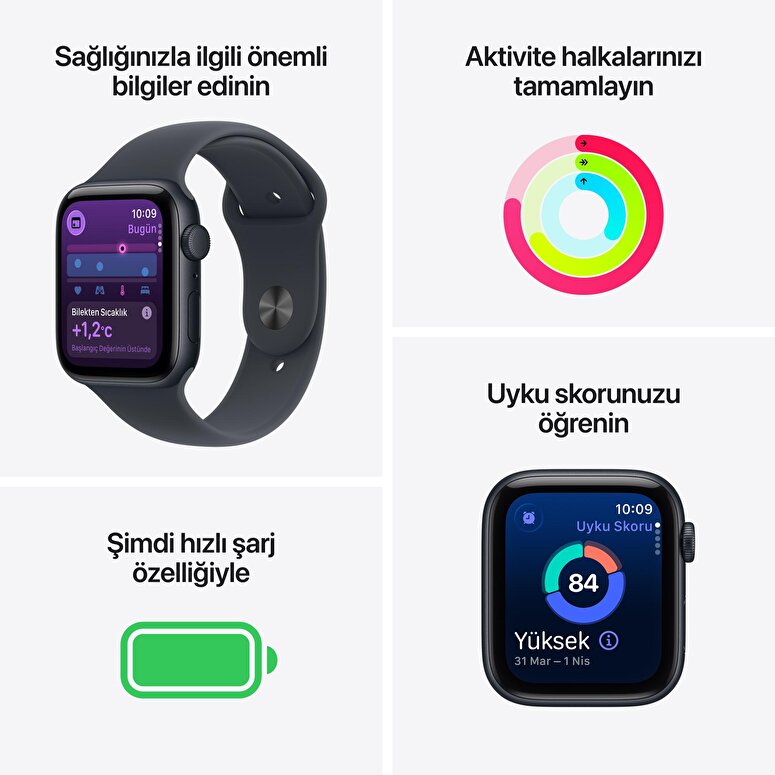 Apple Watch SE 3 GPS 40mm Gece Yarısı Alüminyum Kasa ve Gece Yarısı Spor Kordon - S/M MEH94TU/A