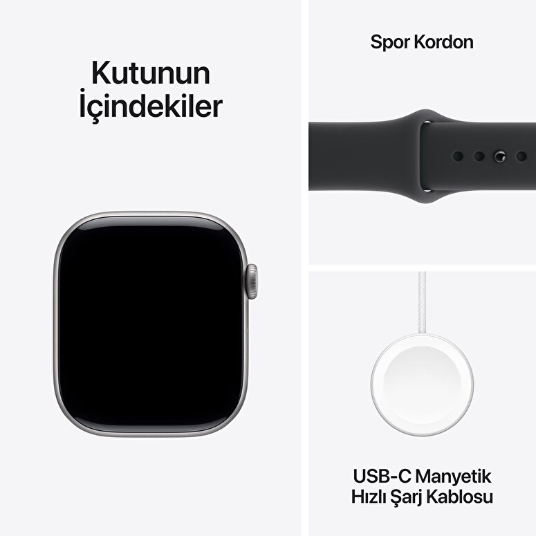 Apple Watch Series 11 GPS 42mm Uzay Grisi Alüminyum Kasa ve Siyah Spor Kordon - M/L MEQX4TU/A