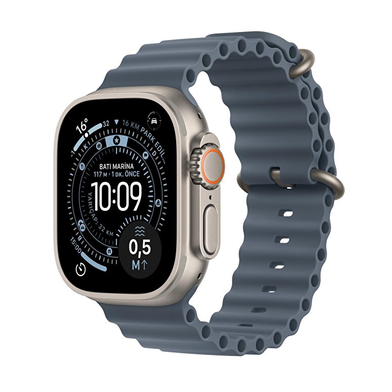 Apple Watch Ultra 3 GPS + Cellular 49mm Natürel Titanyum Kasa ve Demir Mavisi Ocean Kordon MEWH4TU/A