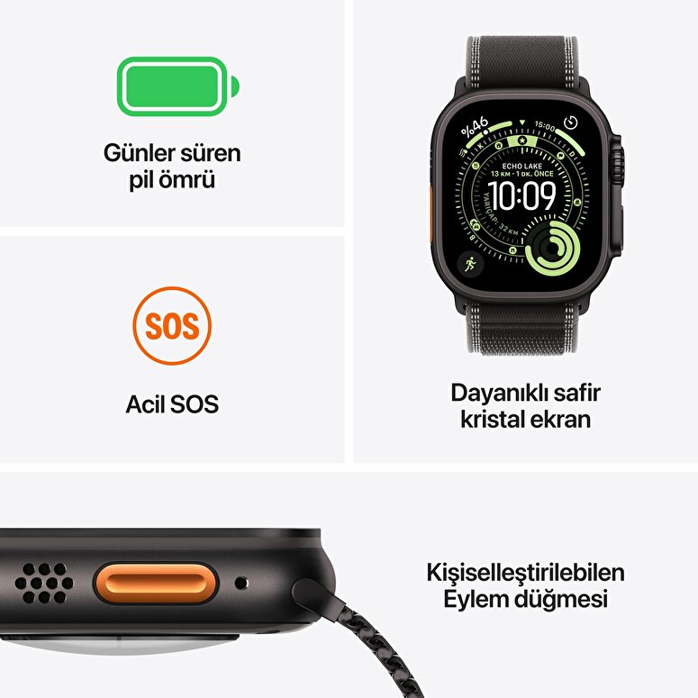 Apple Watch Ultra 3 GPS + Cellular 49mm Natürel Titanyum Kasa ve Demir Mavisi Ocean Kordon MEWH4TU/A