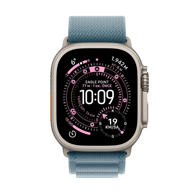 Apple Watch Ultra 3 GPS + Cellular 49mm Natürel Titanyum Kasa ve Açık Mavi Alpine Loop - Büyük Boy MEWP4TU/A