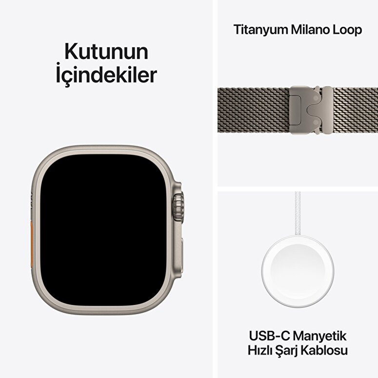 Apple Watch Ultra 3 GPS + Cellular 49mm Natürel Titanyum Kasa ve Natürel Titanyum Milano Loop - Büyük Boy MF0E4TU/A