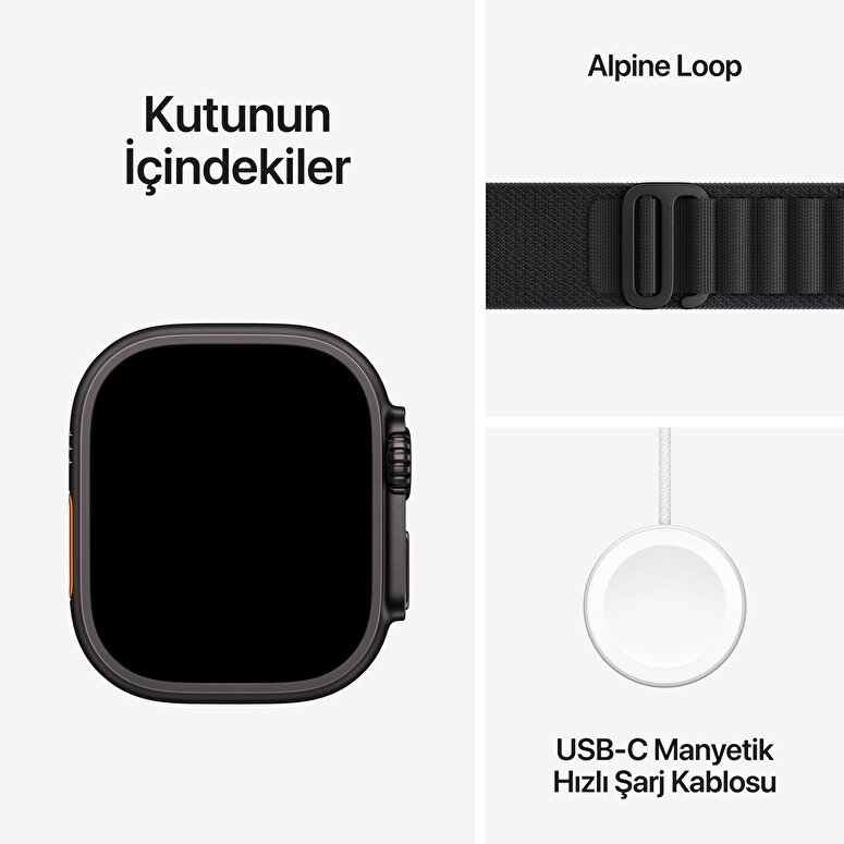 Apple Watch Ultra 3 GPS + Cellular 49mm Siyah Titanyum Kasa ve Siyah Alpine Loop - Küçük Boy MF0Q4TU/A