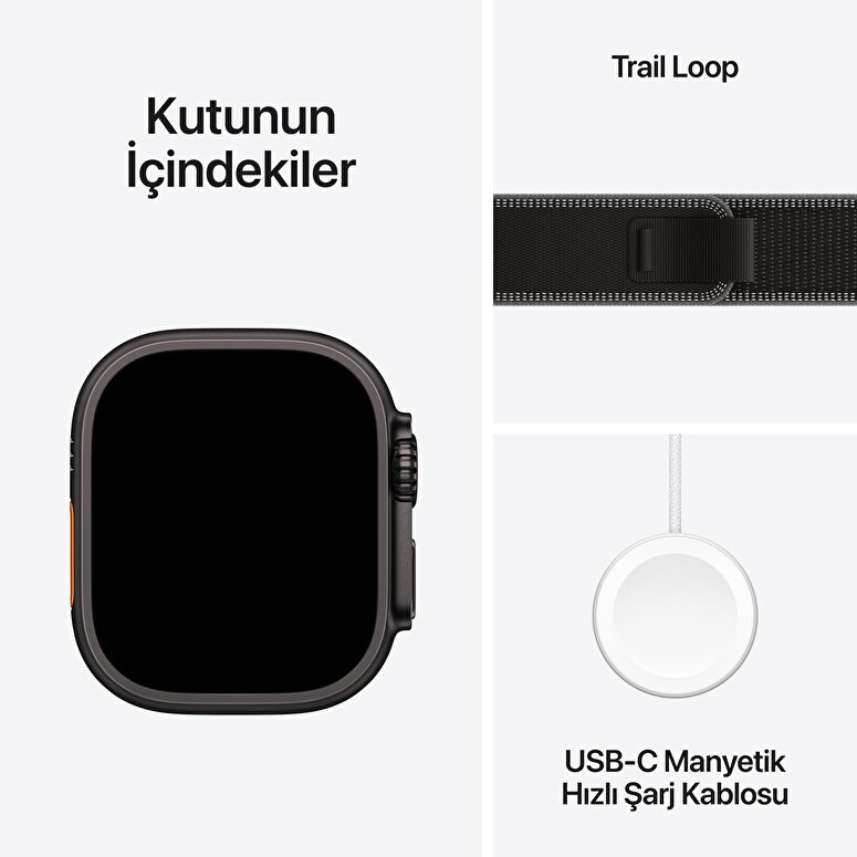 Apple Watch Ultra 3 GPS + Cellular 49mm Siyah Titanyum Kasa ve Siyah/Kömür Trail Loop - M/L MF1H4TU/A