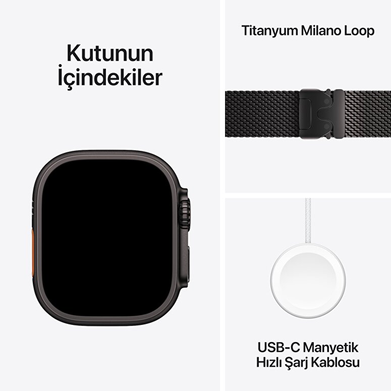 Apple Watch Ultra 3 GPS + Cellular 49mm Siyah Titanyum Kasa ve Siyah Titanyum Milano Loop - Küçük Boy MF1N4TU/A