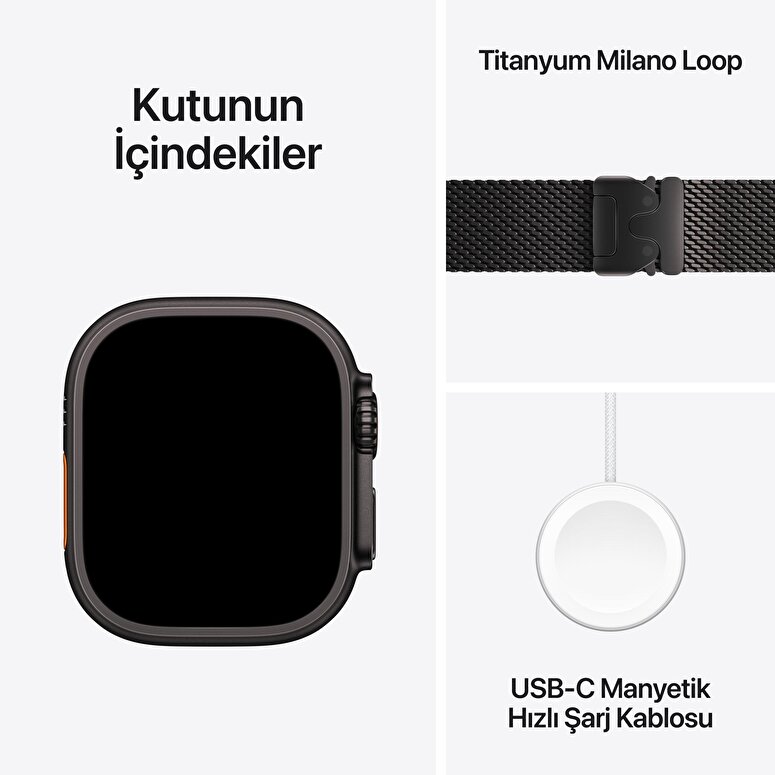 Apple Watch Ultra 3 GPS + Cellular 49mm Siyah Titanyum Kasa ve Siyah Titanyum Milano Loop - Büyük Boy MF1T4TU/A