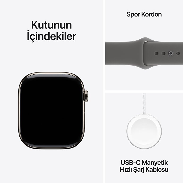 Apple Watch Series 11 GPS + Cellular 42mm Natürel Titanyum Kasa ve Taş Grisi Spor Kordon - M/L MF8N4TU/A