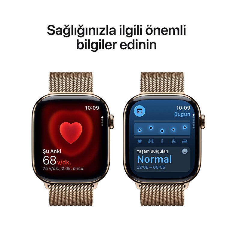 Apple Watch Series 11 GPS + Cellular 42mm Altın Rengi Titanyum Kasa ve Altın Rengi Milano Loop MF8Y4TU/A