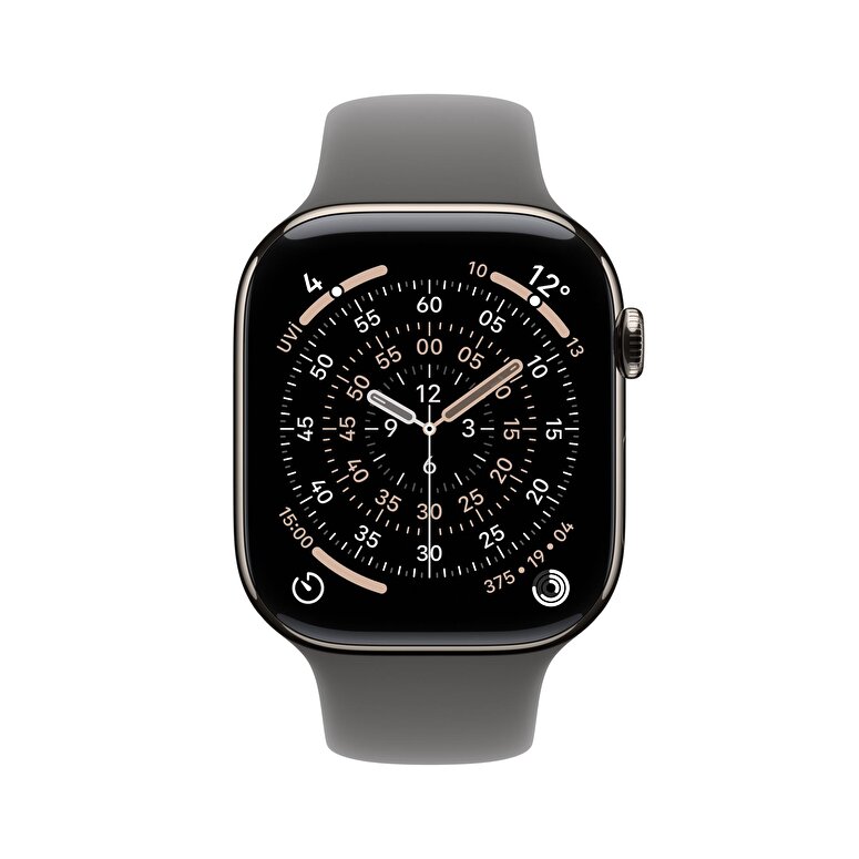 Apple Watch Series 11 GPS + Cellular 46mm Natürel Titanyum Kasa ve Taş Grisi Spor Kordon - S/M MFCW4TU/A