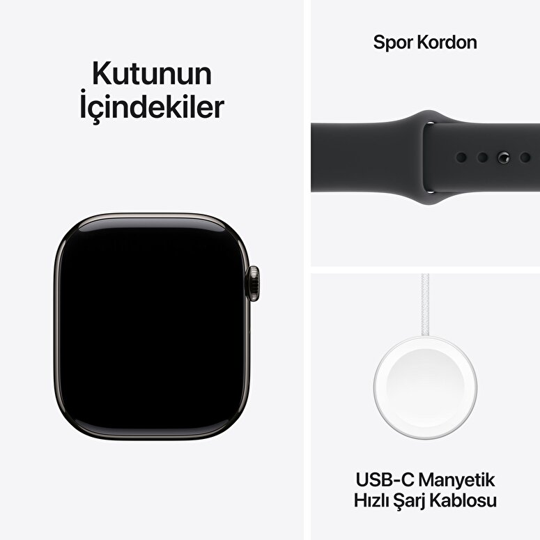 Apple Watch Series 11 GPS + Cellular 46mm Arduvaz Titanyum Kasa ve Siyah Spor Kordon - S/M MFD14TU/A