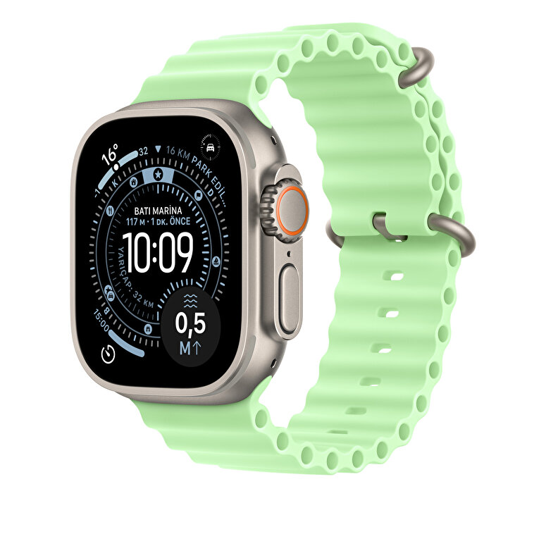 49 mm Neon Yeşil Ocean Kordon - Natürel Titanyum MGCF4ZM/A